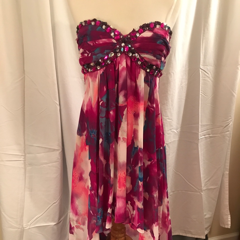 Deb Magenta/Pink Floral Prom Dress